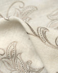 Pure Linen Foliage Embroidered Fabric White/Sand | BH LINEN novelty linen fabric