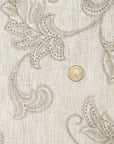 Pure Linen Foliage Embroidered Fabric White/Sand | BH LINEN novelty linen fabric