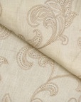 Pure Linen Foliage Embroidered Fabric Ivory/Natural | BH LINEN novelty linen fabric