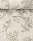 Pure Linen Foliage Embroidered Fabric White/Sand | BH LINEN novelty linen fabric