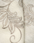 Pure Linen Foliage Embroidered Fabric White/Sand | BH LINEN novelty linen fabric