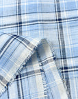 Pure Linen Blue Large Plaid 3-Tone Yarn-dyed Fabric | BH LINEN novelty linen fabric
