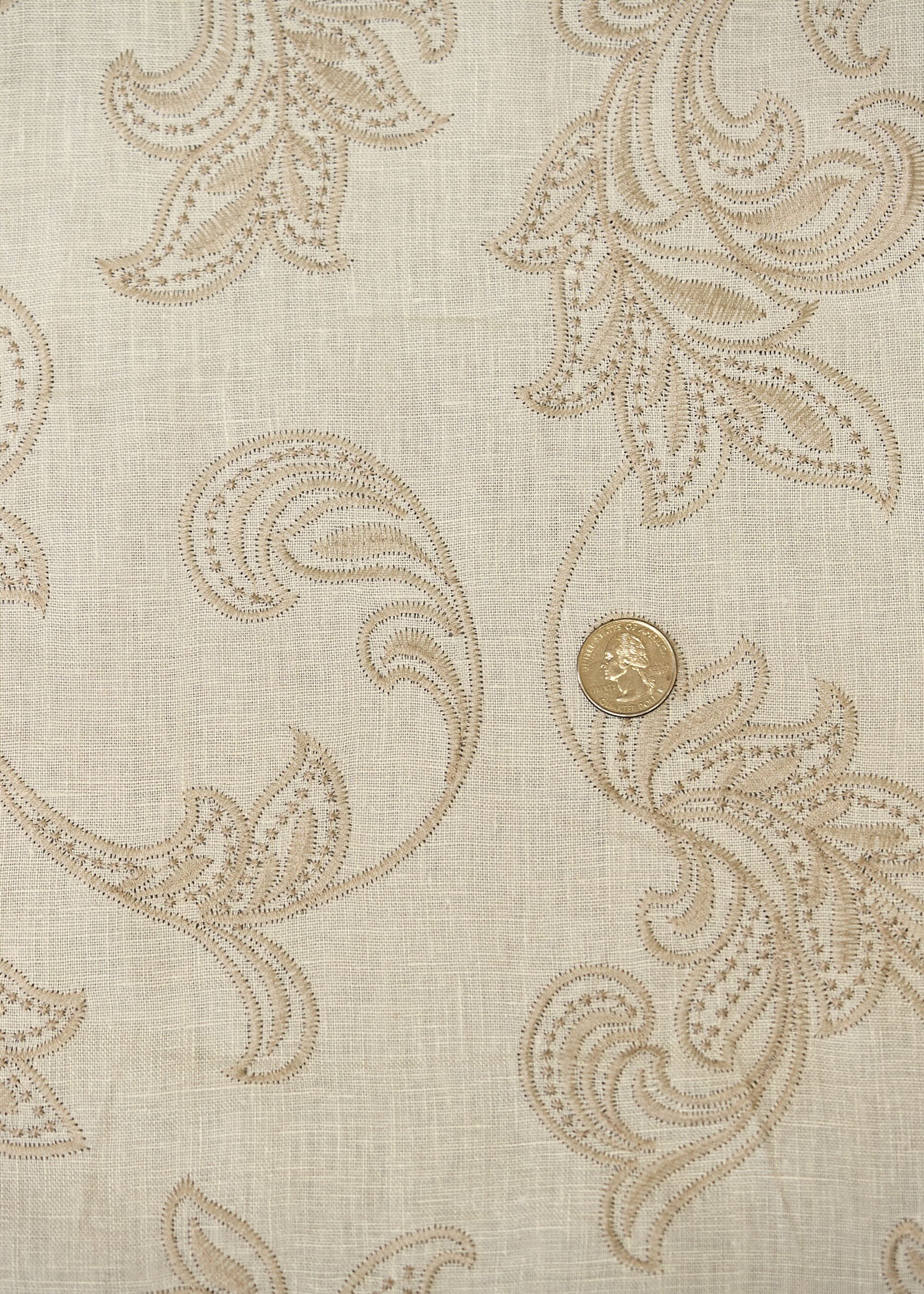 Pure Linen Foliage Embroidered Fabric (Ivory/Natural) – BH LINEN