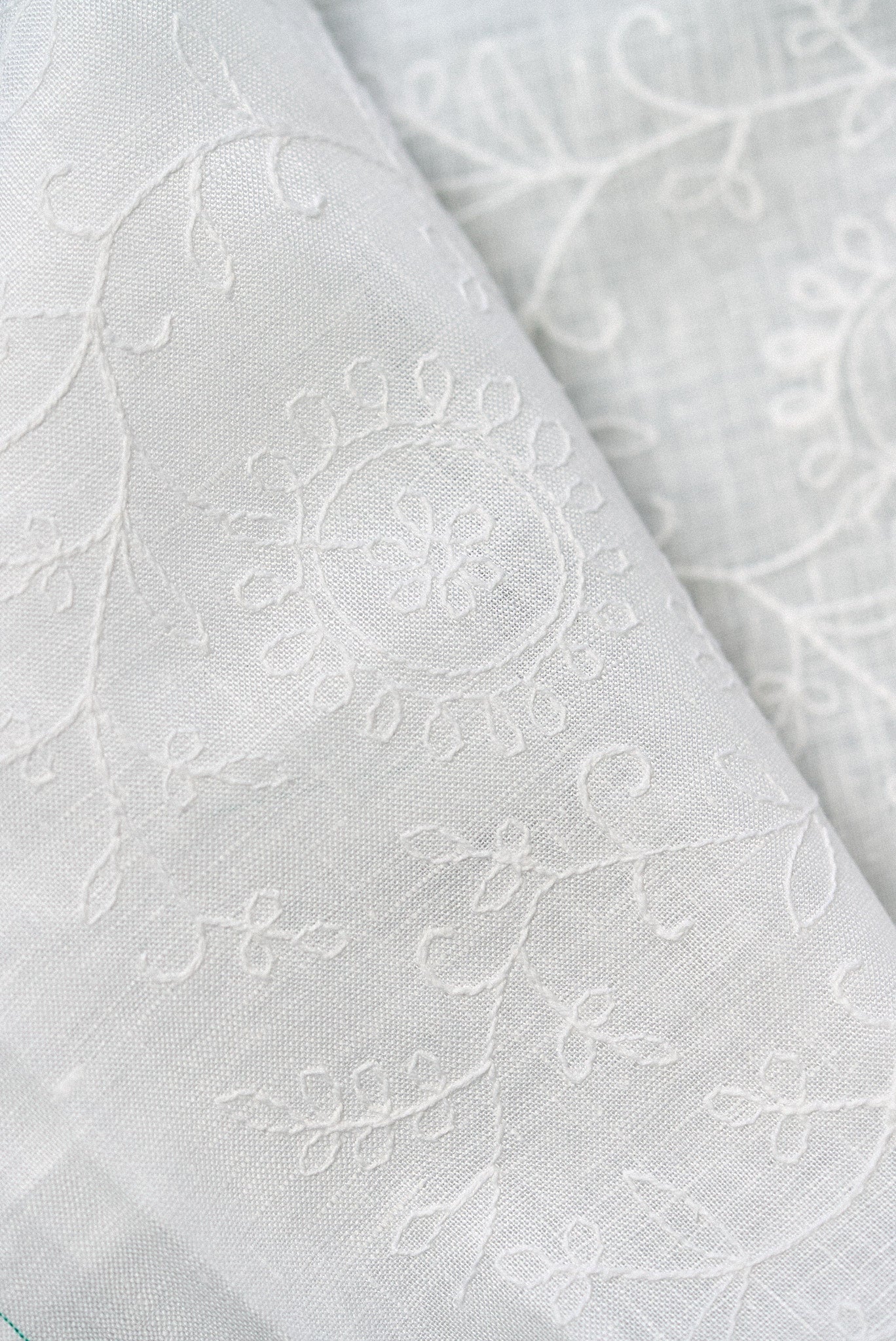 Pure Linen Tile Flower Embroidered Fabric [LNE-STY2] – BH LINEN